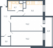 2-комнатная квартира 68,1 м²